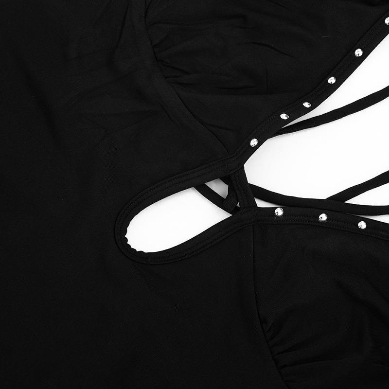 Damen S Neckholder Nieten Rückenausschnitt Uni Crop Tanktop