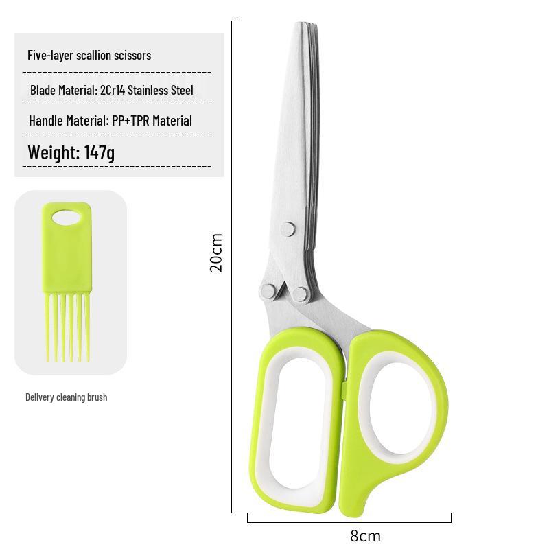 Five-Layer Stainless Steel Scallion Shears - Multi-functional Vegetable, Herb & Paper Cutter