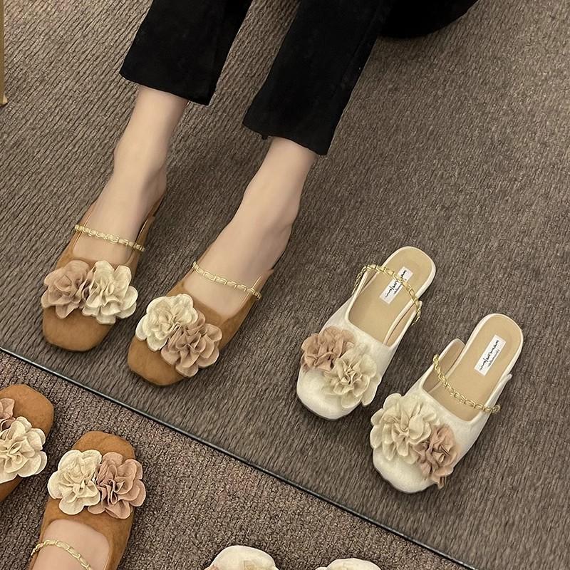 French Evening Wind Niche Baotou Half Slippers Women's 2025 Spring and Summer New Exterior Wear Fashion Versatile Flat Bottom Cool Slippers Tide