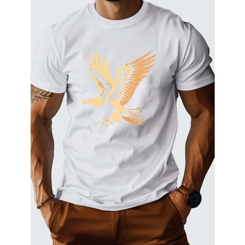 Europäische Größen Adlerdruck Herren T-Shirt Lässiger Komfort Shirt T-Shirts Für Männer, Lässiges Kurzarm-T-Shirt Für Den Sommer Rundhalsausschnitt Normale Passform