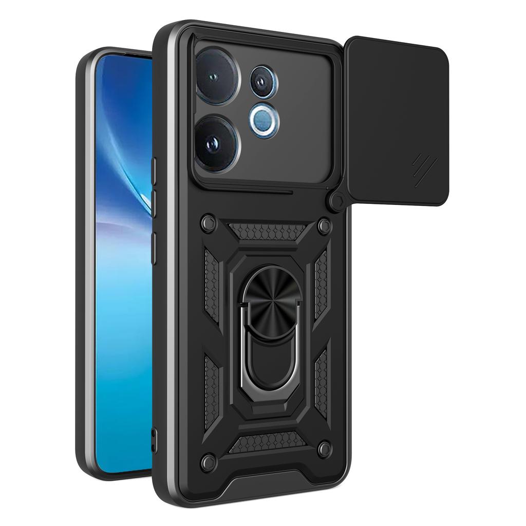 For vivo V60 5G Case with Slide Camera Lid PC+TPU Kickstand Phone Cover