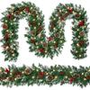 Artificial Christmas Garland with 50 LED Lights Battery Operated Prelit Greenery Garland with Pine Cones Red Berries for Mantle Staircase Doorway