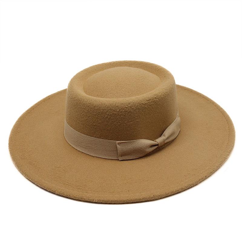 British Elegant Ring-Shaped Concave Flat-Topped Woolen 8.5Cm Top Hat Men'S And Women'S Fashion Flat-Topped Woolen Top Hat