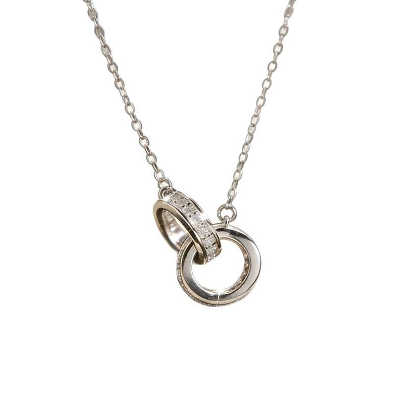 Xiaomi S925 Sterling Silver Necklaces For Women Simple Minimalist Pendant Necklaces Double Circle Zircon Necklace Birthday Gift