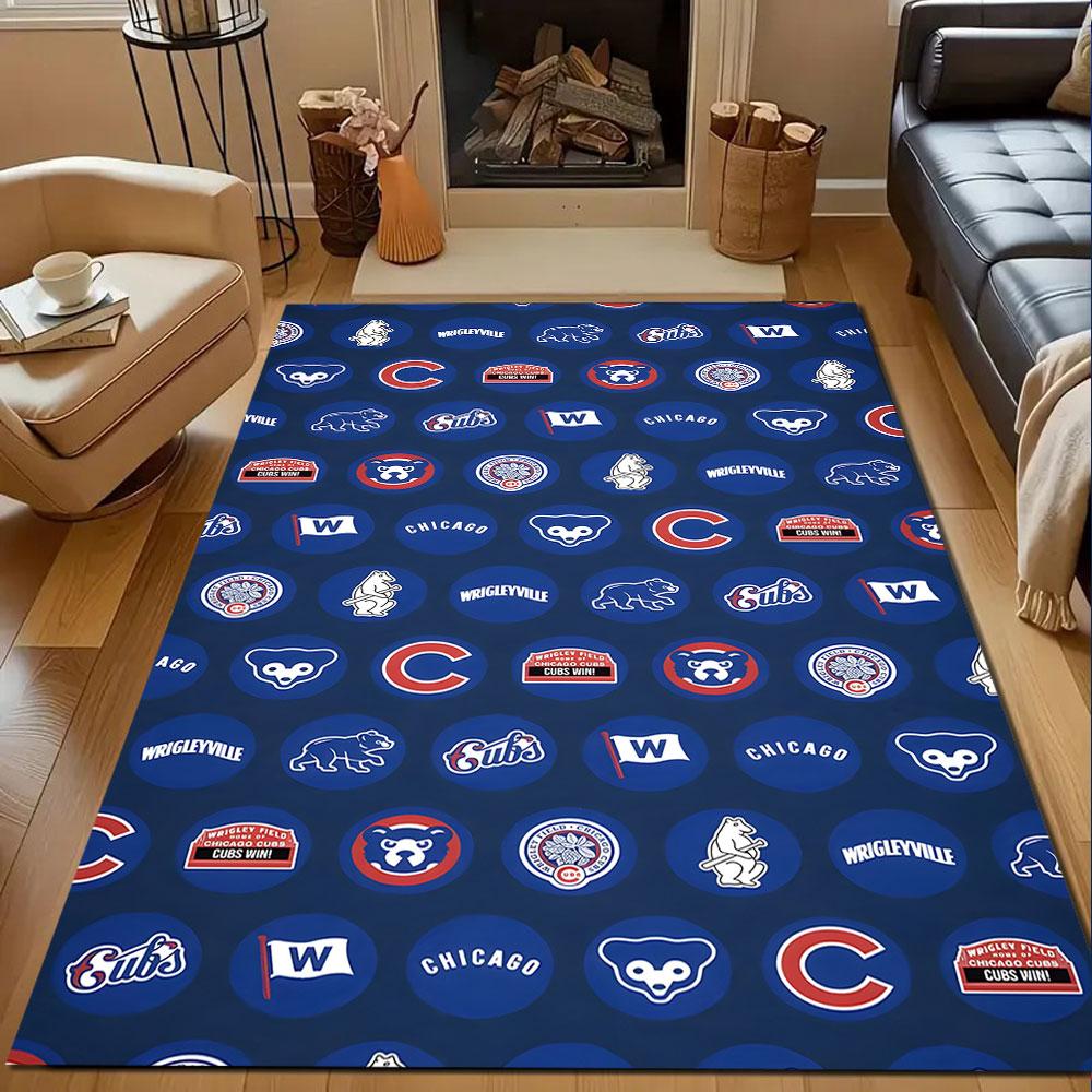 Chicago Cubs Emblem Pattern Rug Patterned Carpet, Non Slip Mat Suitable for Living Room and Bedroom Sofas
