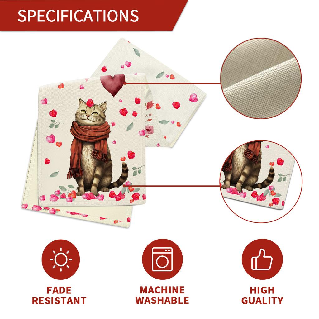 Amazon Valentine'S Day Table Flag Cartoon Cat Red Love Printed Tablecloth Restaurant Atmosphere Decoration