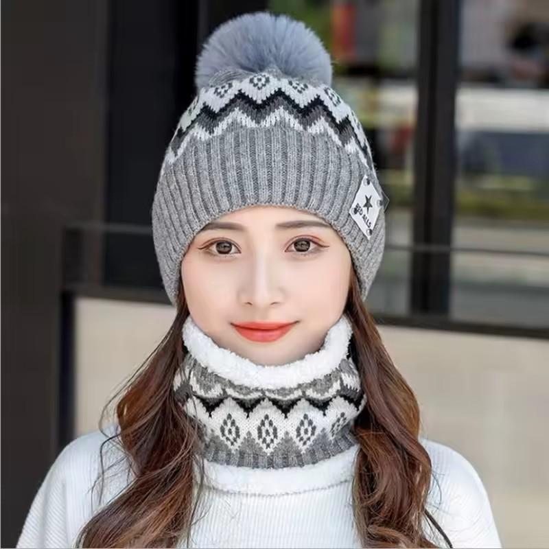 2PCS Winter Plush Warm Scarf Hat Set for Women Velvet Windproof and Cold Proof Ear Protection Outdoor Bicycle Commuting Set