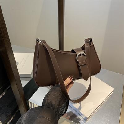 Fashionable And Simple Solid Color Belt Decoration Shoulder Bag, Suitable For Shopping, Wallets College Students Workers Suitable For Offices