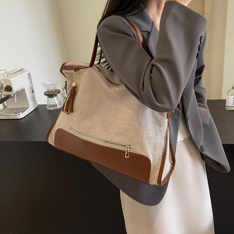 One shoulder crossbody large bag, tote bag, large capacity bag, women's bag, brown and beige handbag bag.