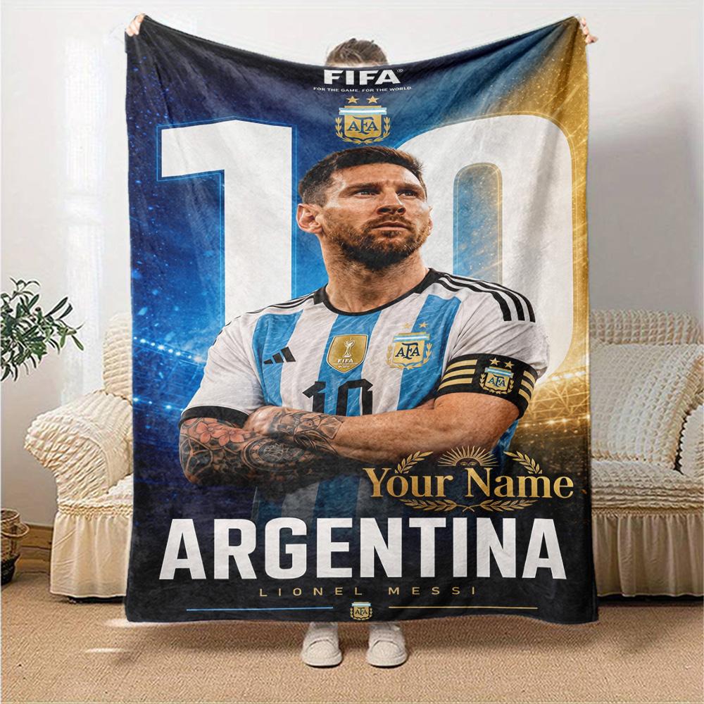 Football Messi Personalized Name Blanket Throw Customizable Blanket Comfortable Great for Picnics Couch Office Chair Sofa All-Season Use