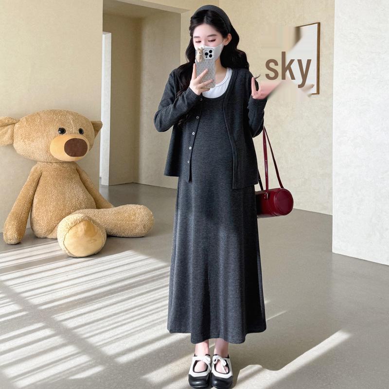 2026 Spring Korean Maternity Two-Piece: Loose, Trendy Mom Dress M