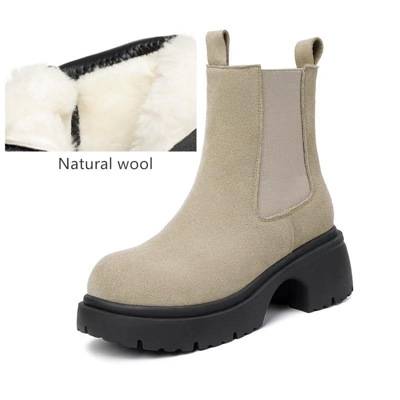 Mode AIYUQI Damen Chelsea Boots Echtes Leder 2025 Neu Naturwolle Schneestiefel Damen High Heel Damen Stiefeletten
