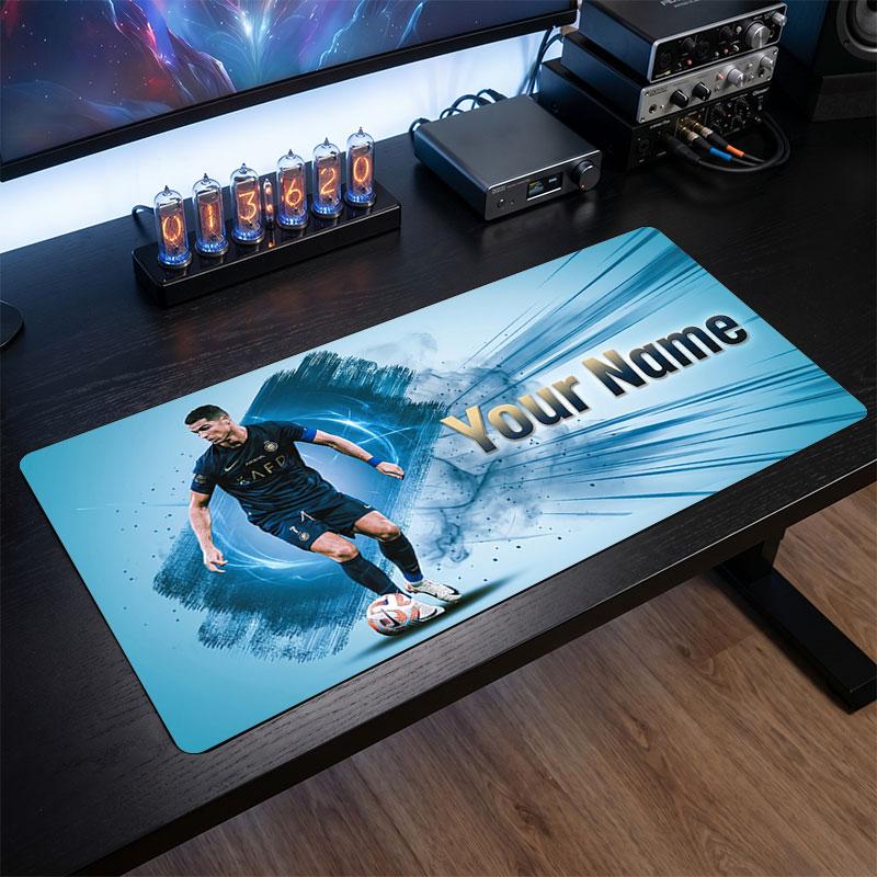 Tappetino Mouse Grande Personalizzato Cristiano Ronaldo, Stampa Testo Nome Personalizzato, Tappetino Scrivania Antiscivolo Logo Calcio Regalo Gaming