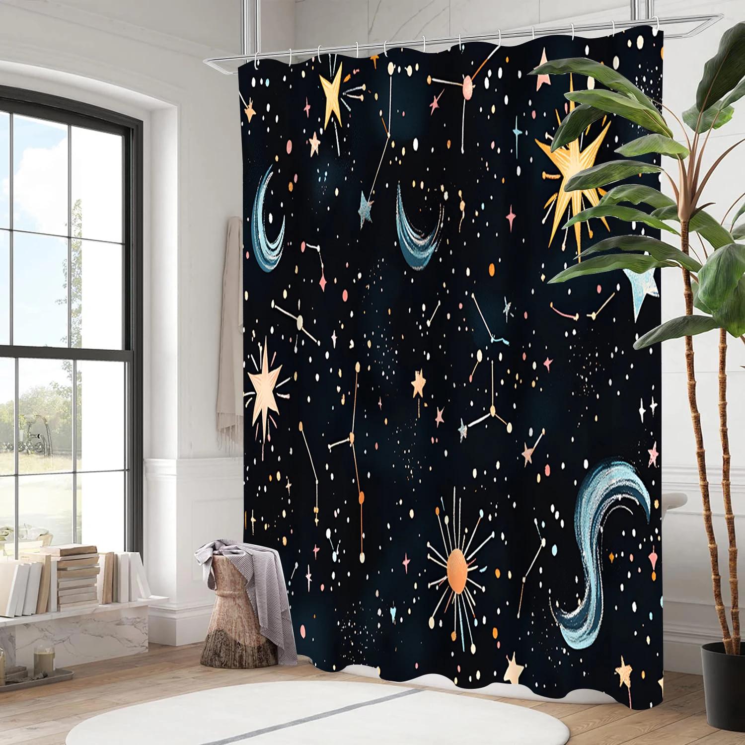 Starry Sky modern stye Bathing Curtain  Bathroom Shower Curtain Waterproof With 12 Hooks Home Deco W90xH180cm