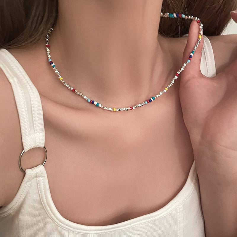 New Colorful Beads Choker Necklace Korean Fashion Simple Colorful Collar Short Chain Handmade Female Necklace Women Girl Jewelry