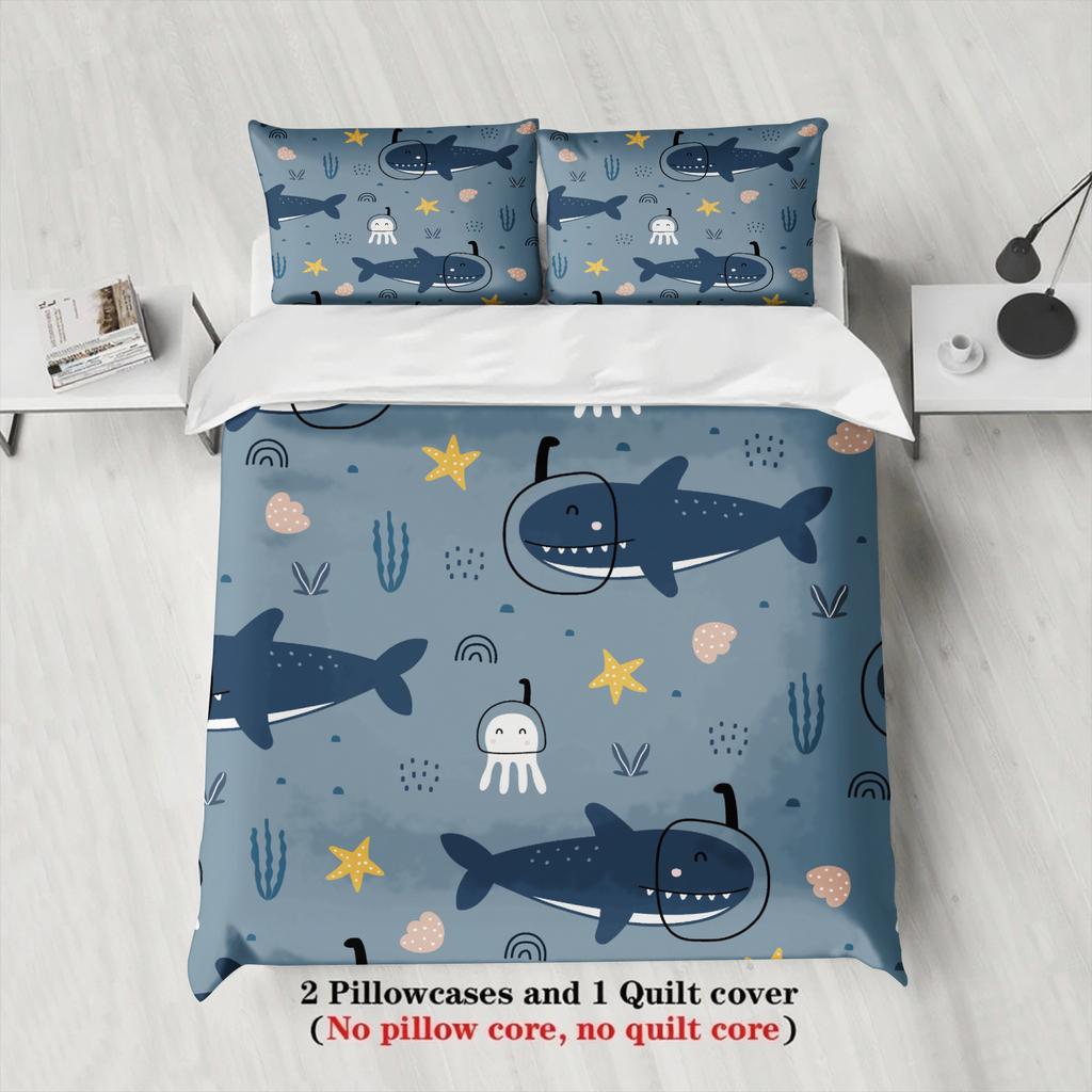 3Pcs Ocean Animal Bedding Sets 3D Printed Whale Fish Coral Duvet Cover Sets With Pillowcases No Filling