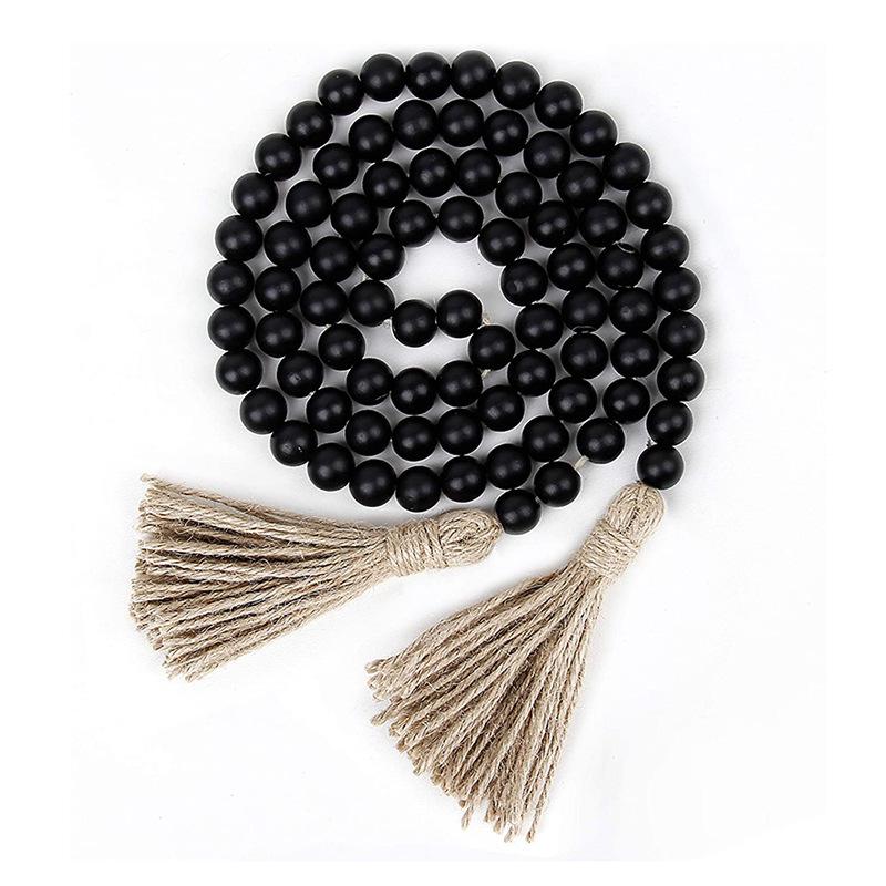 Nordic Style Tassel Wood Bead Hanging Ornament - DIY Handmade Jewelry Accessory with Hemp Rope and Original Wood Color Decor.