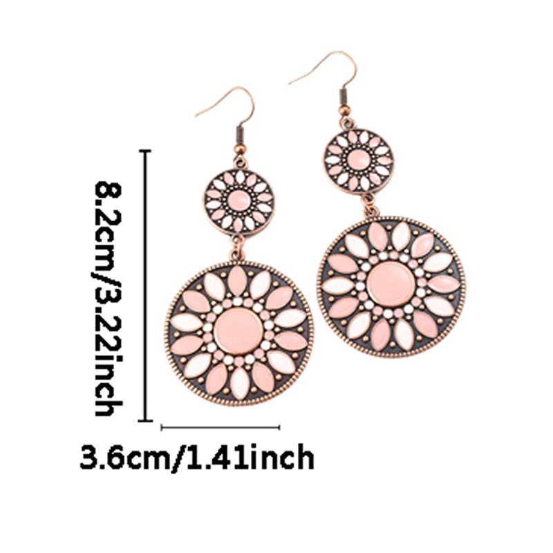 New Boho Ethnic Fashion Colorful Drop Oil Round Earrings For Women Sum Flower Enameled Distinctive Sweet Vacation Jewelry Gift