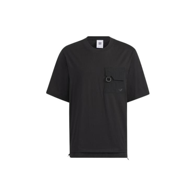 adidas originals Solid Color Pocket Splicing Round Neck Short Sleeve Black Men s HE6616 XL