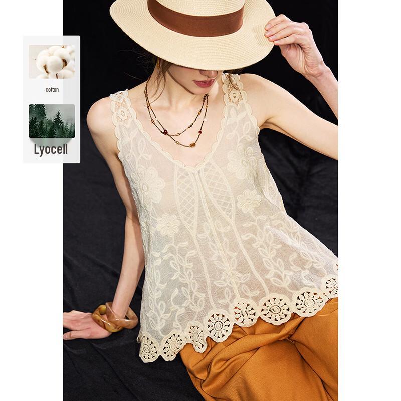French Elegant V-neck Lace Embroidered Sleeveless Vest L