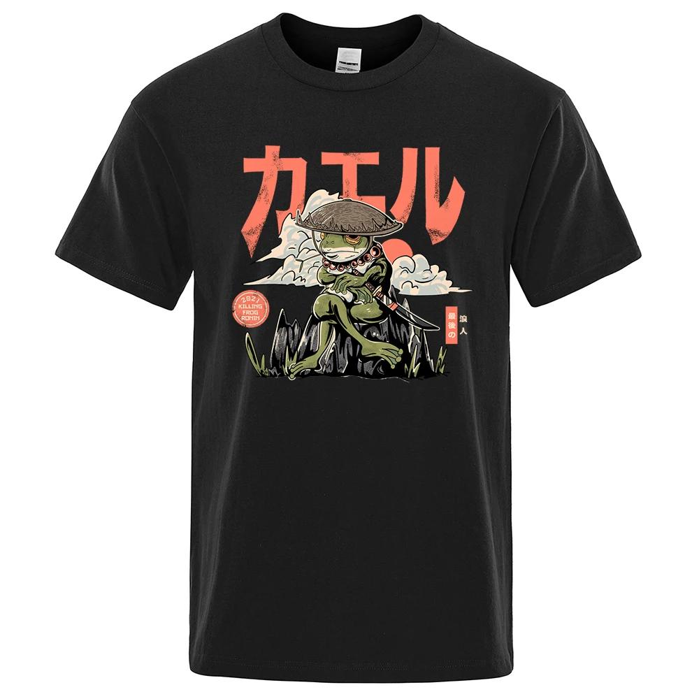 The Last Frog Samurai Anime Print T Shirts Casual Breathable Tshirts Fashion O-Neck Shirts Oversized Cotton Short Sleeve Top