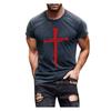 Men's Street Fashion Cross Belief Printed Round Collar Short Sleeve T Sleeve