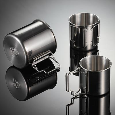 304 Stainless Steel Outdoor Water Cup Multi-specification Metal Camping Cup Single-layer Folding Handle Beer Cup
