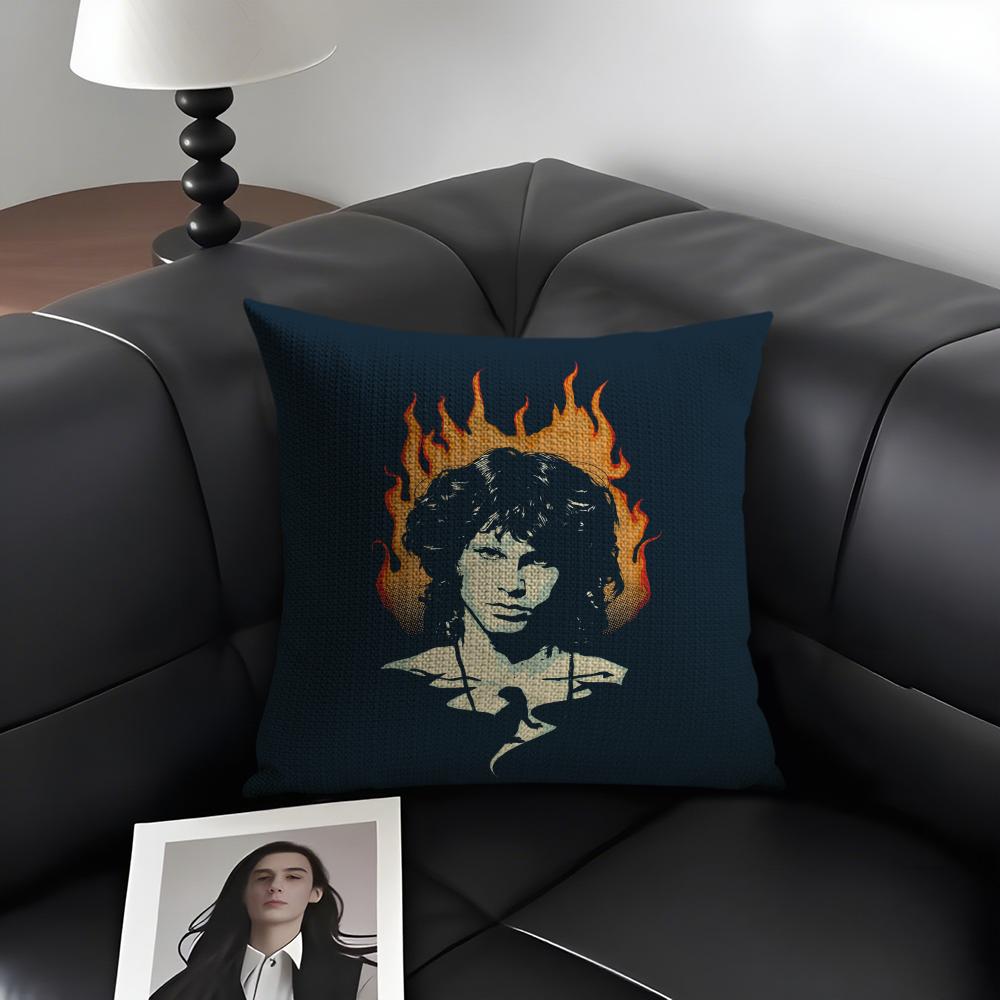 JJIM MMORRISON Band Cushion Cover Natural Linen Organic Fabric DoubleSided Printing Sofa Home Decor Gift Pillow Case