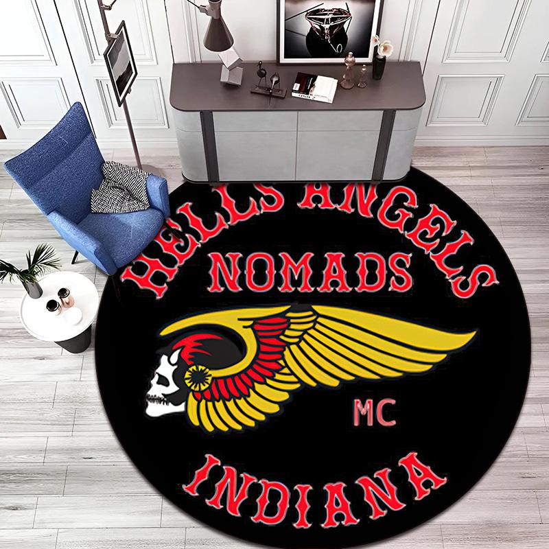 Gang Violence Motorcycle Enthusiasts Hells Angels Motorcycle Club Circular Carpet Is Soft, Home, Bedroom, Door Mat Decoration, and Non Slip Carpet E3