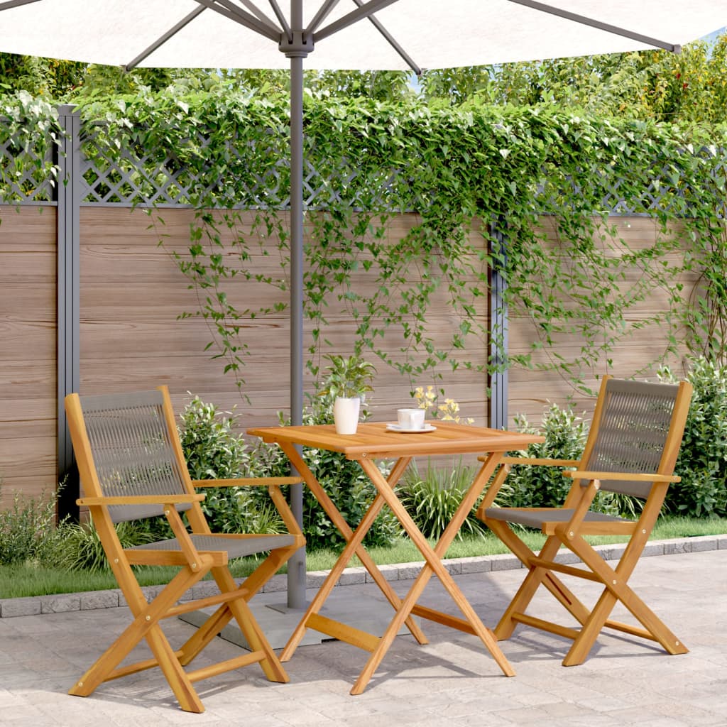 Vidaxl 3-Cz. Bistro Furniture Set, Grey Polypropylene and Wood