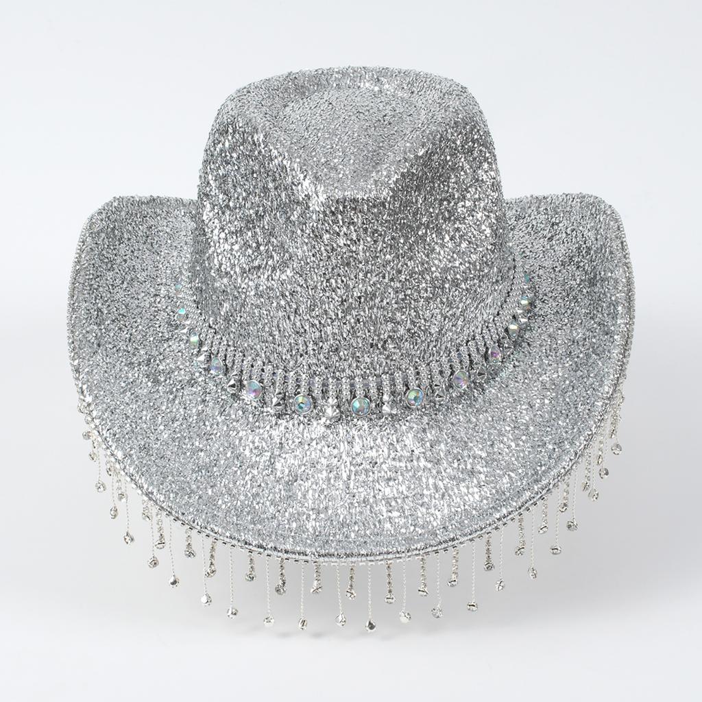 Sparkly Rhinestones Tassels Cowboy Hats Crystal Hat for Bachelorette Party Crystal Hat for Club Stage Bar