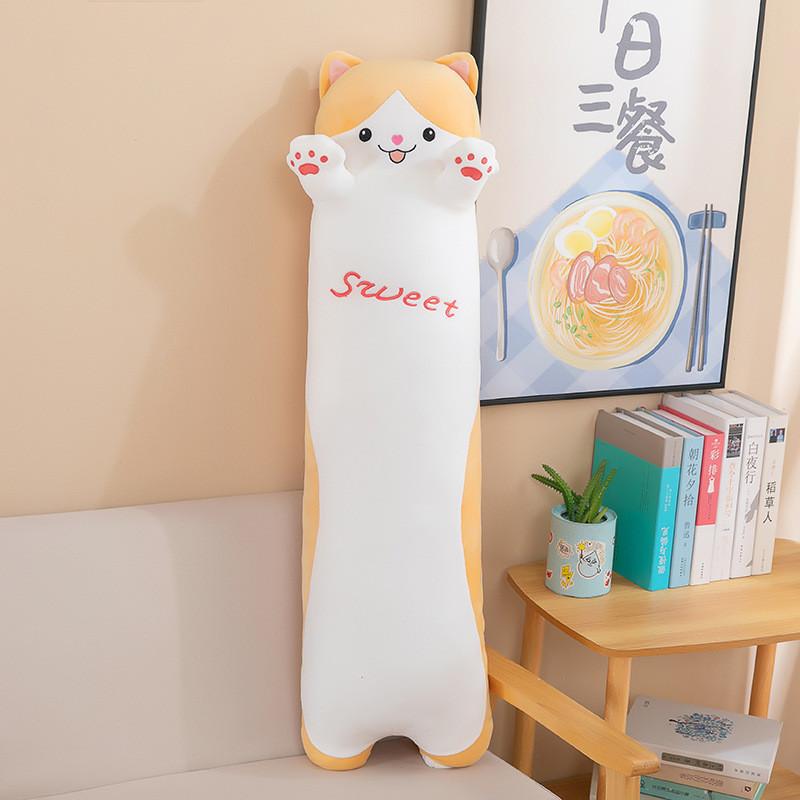 Long Cat Plush Pillow Snuggly Hugging Toy For Girls Perfect Bedtime Companion**