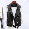 Belt Decor Vest Coat Retro Motorcycle Waistcoat with Zipper Pockets Belt Decor for Women Faux Leather Vest Coat for Commuting
