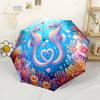 Colorful Seahorse Artwork Automatic Umbrella Compact 8 Rib Lightweight Durable Plastic Iron All Season Use Fashion Lovers Gift for Festivals