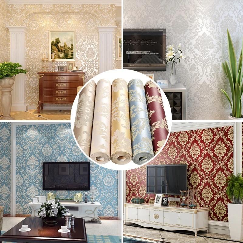 10M Luxury European Style Non-woven Wallpaper TV Background Decor Classic 3D Embossed Paper Wall Roll Wallcovering Upholstery