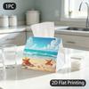 1pc Tissue Box, CARTOON STYLE BEACH OCEAN CALM Pattern, 2D Flat Printing, Lightweight, Machine Washable, Tissue Bag, for Everyday Needs