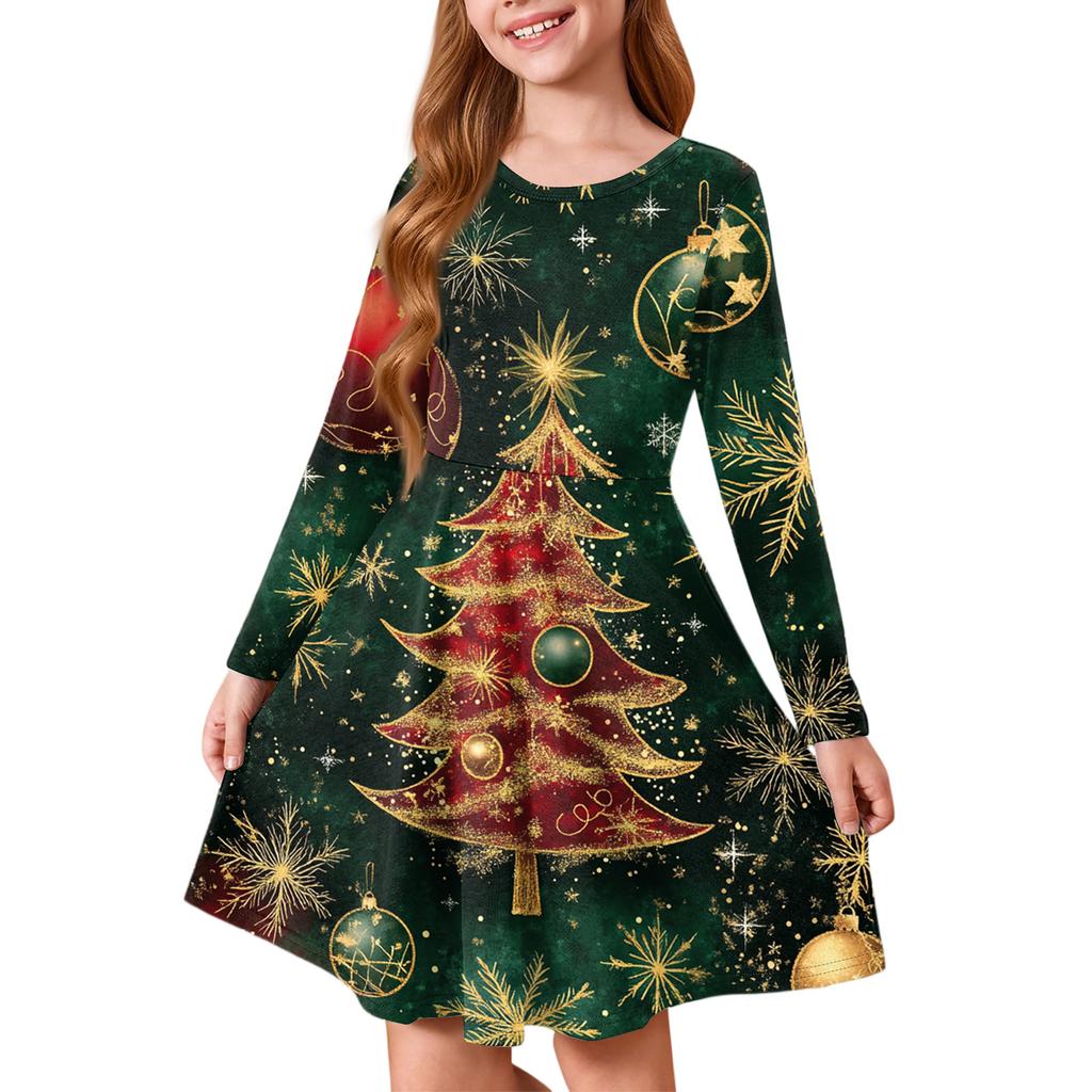 Girls' Princess Dress - Long Sleeve A-Line T-Shirt Dress Christmas Day