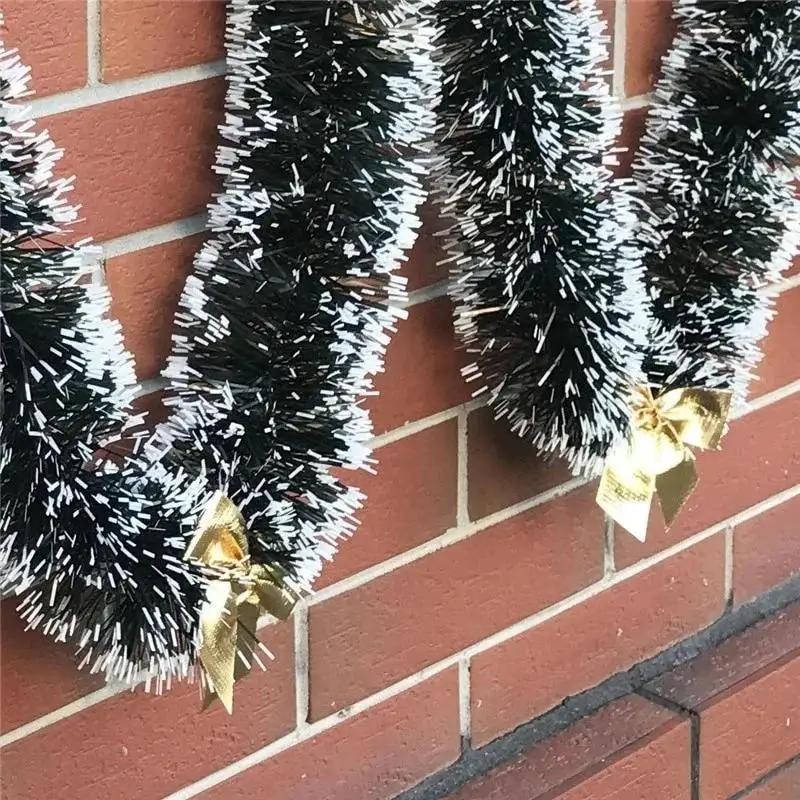 2M Christmas Ribbon Green Rattan Flower Wreath Christmas Tree Hanging Pendant Ribbon Bow Flower Wreath Decoration Festival Decor