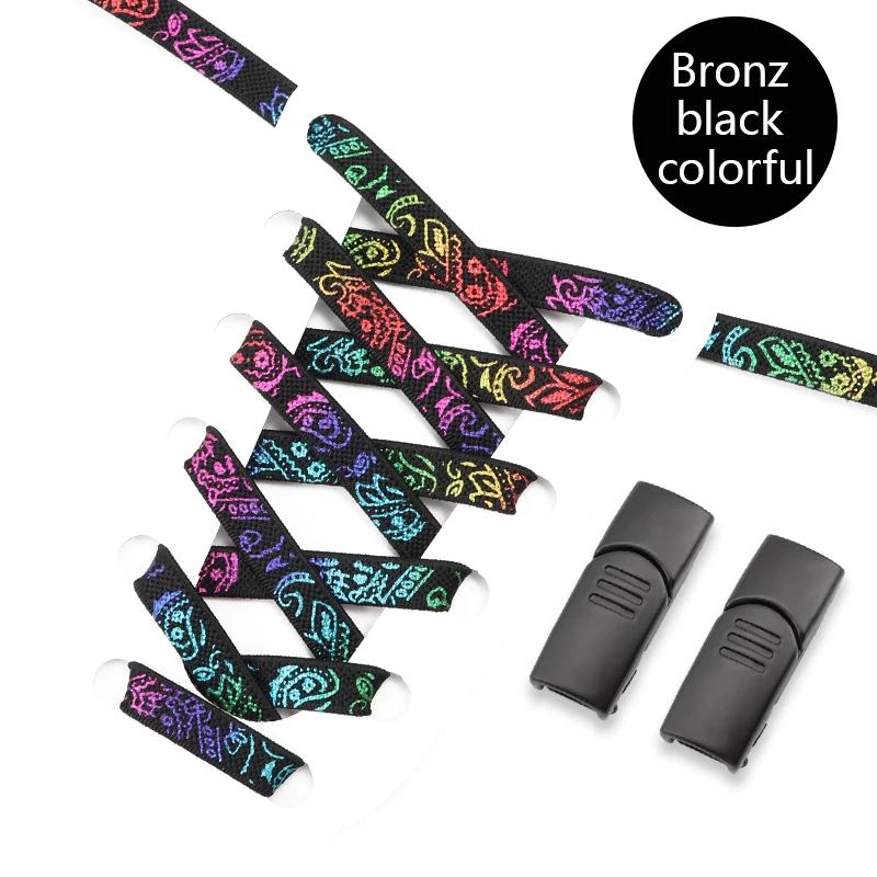Magnetic Buckle Lock Shoelaces Without Ties Cashew Flower Print Shoelace No Tie Shoe Laces Flat Elastic Laces Sneakers Kid Adult