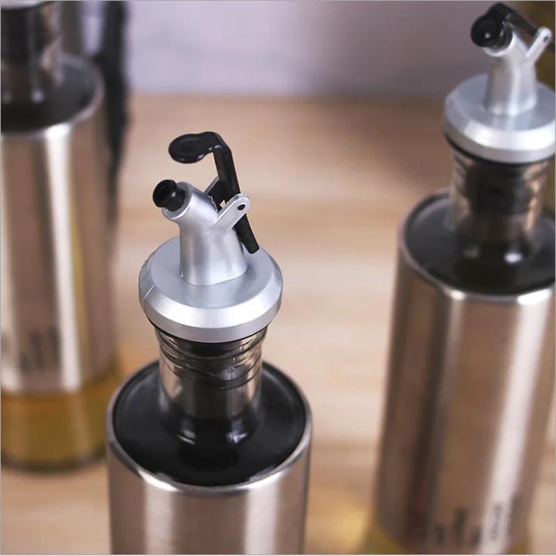 Stainless Steel+Glass Oil Bottle Gravy Boats,Leak-proof Soy Sauce Vinegar Cruet Storage Bottle Dispenser,Kitchen Cooking Tools