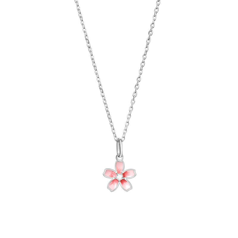 Enamel Color Cherry Blossom Necklace Female Plum Blossom Pendant Fashionable And Simple Birthday Gift Necklace For Girlfriend