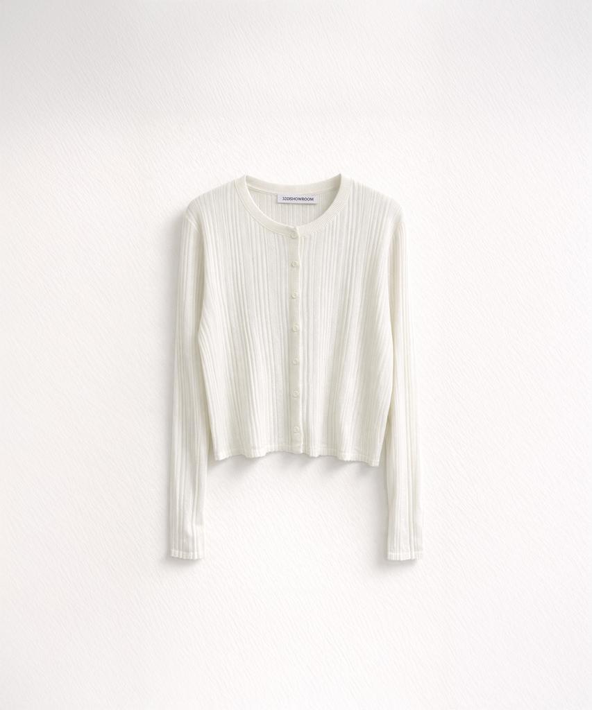 320Showroom Linen Blend Ribbed Short Cardigan Ivory