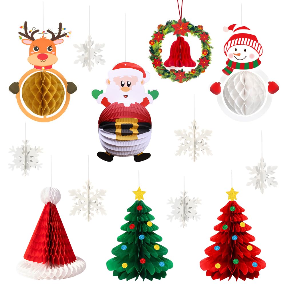 Christmas Garland Decoration Set with 3D Paper Honeycomb Hanging Happy Christmas Wall Window Santa Christmas Christmas and Other Decorative Elements