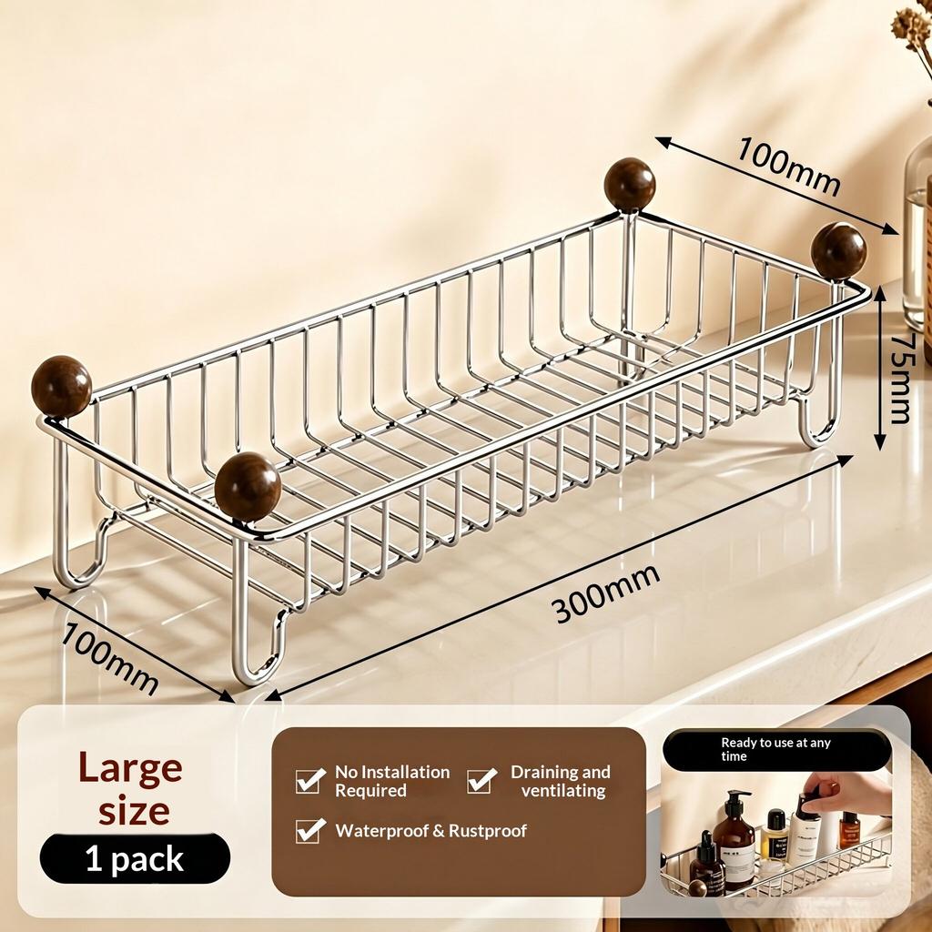 Countertop Bathroom Storage Rack Stainless Steel Drainage Organizer Vanity Tray for Cosmetics Skincare Toiletries Desk Shelf