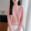Women's Plus Size Hollow Knit Wool Cardigan - Long Sleeve, Round Neck Sweater Coat