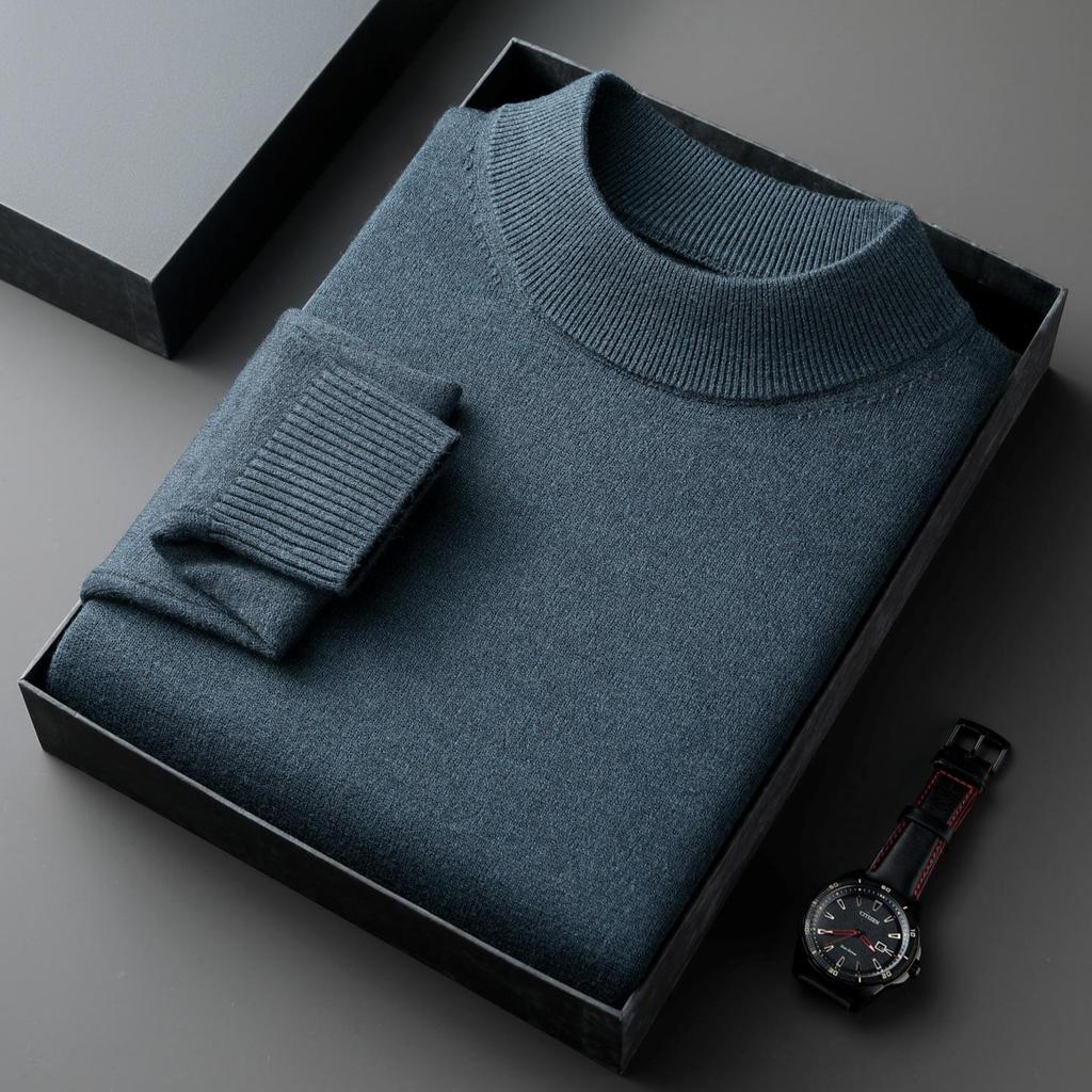 Men's Winter Knitted Wool Sweater with Half-High Collar
