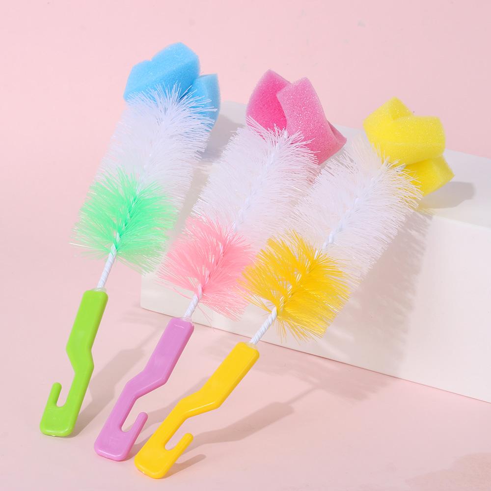 2PCS Head Washing Spout Cup Clean Sponge Bottle Brush Rotating Baby Nipple
