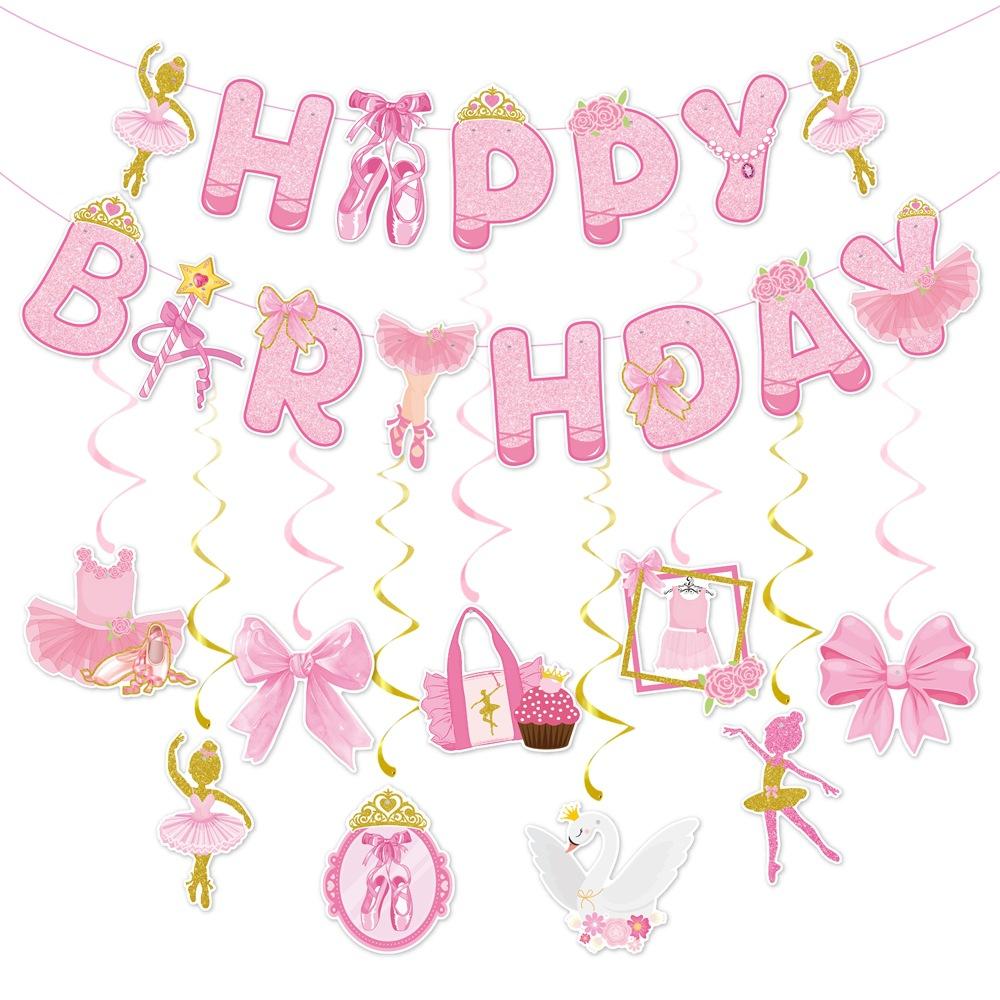 Birthday Ballet-themed Party Set Birthday Party Background Flag Raising Ballet Spiral Pendant