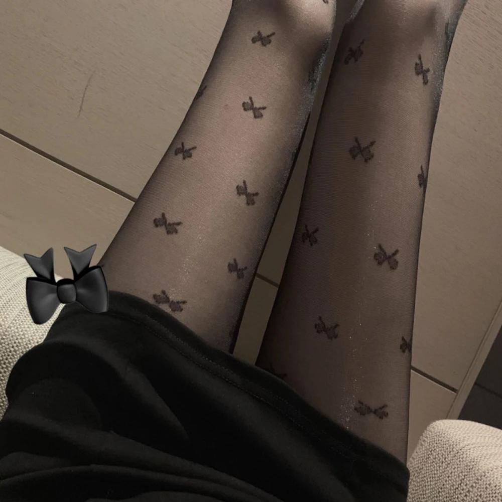New Fashion Women Pantyhose Tights Sexy Stocking Bow Knot Tight For Ladies Black And White Thin Transparent Socks