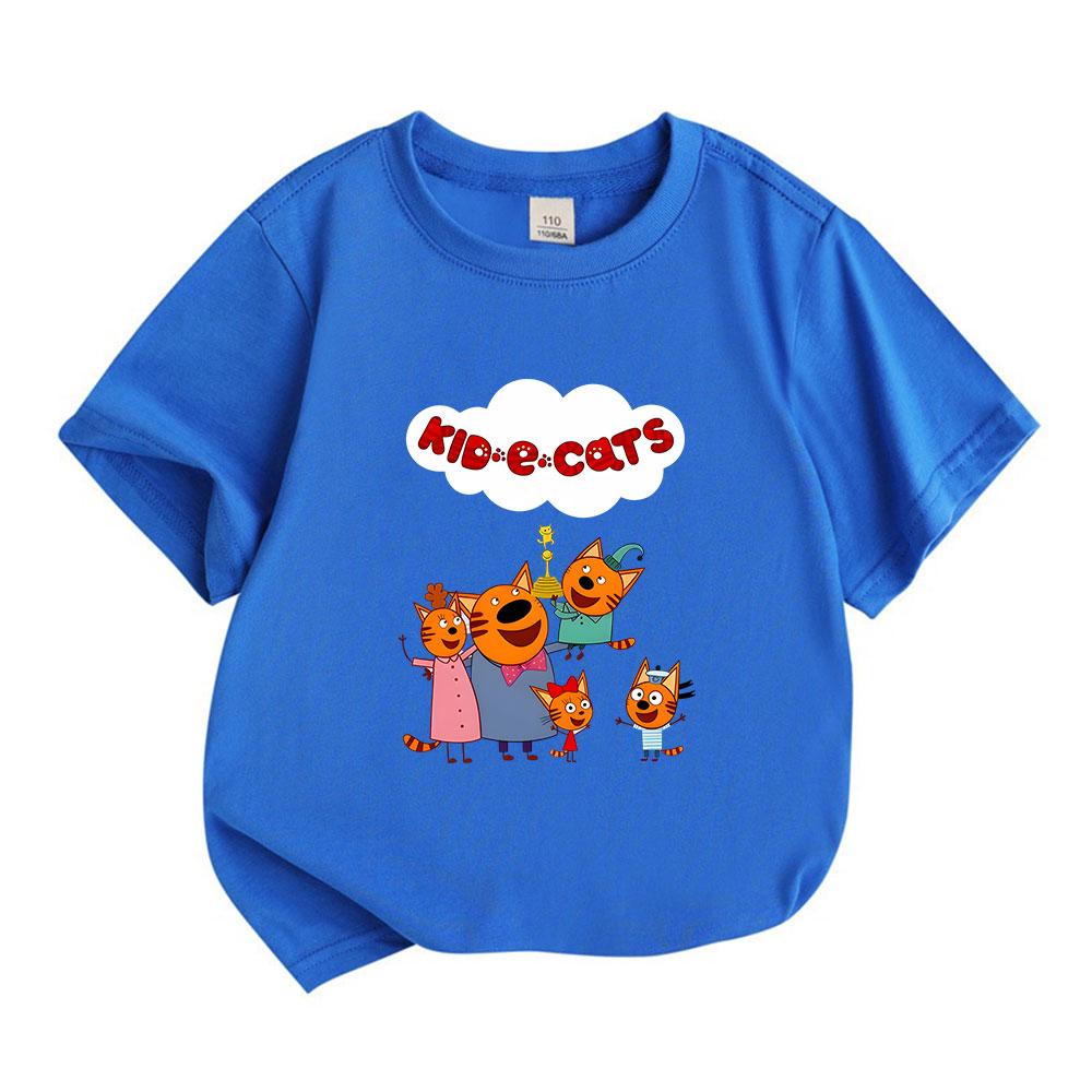 Kids Boys Girls 100% Cotton Crew Neck Short Sleeve T-Shirt, Cute Orange Cat Family Kidecats Pattern Casual Breathable Soft Tee Top for Daily Play Scho